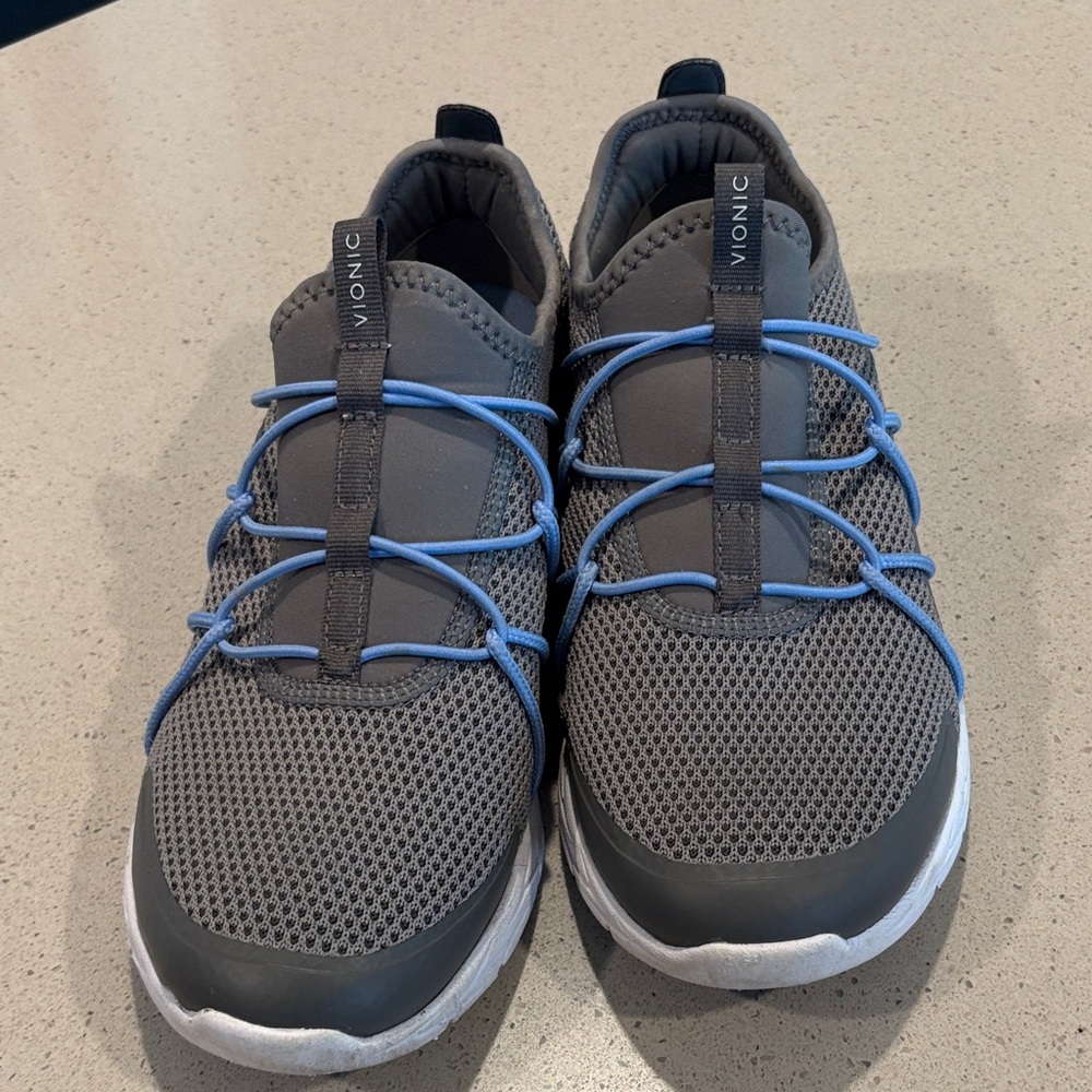 Vionic Women's Gray Mesh Sneakers with Light Blue Laces